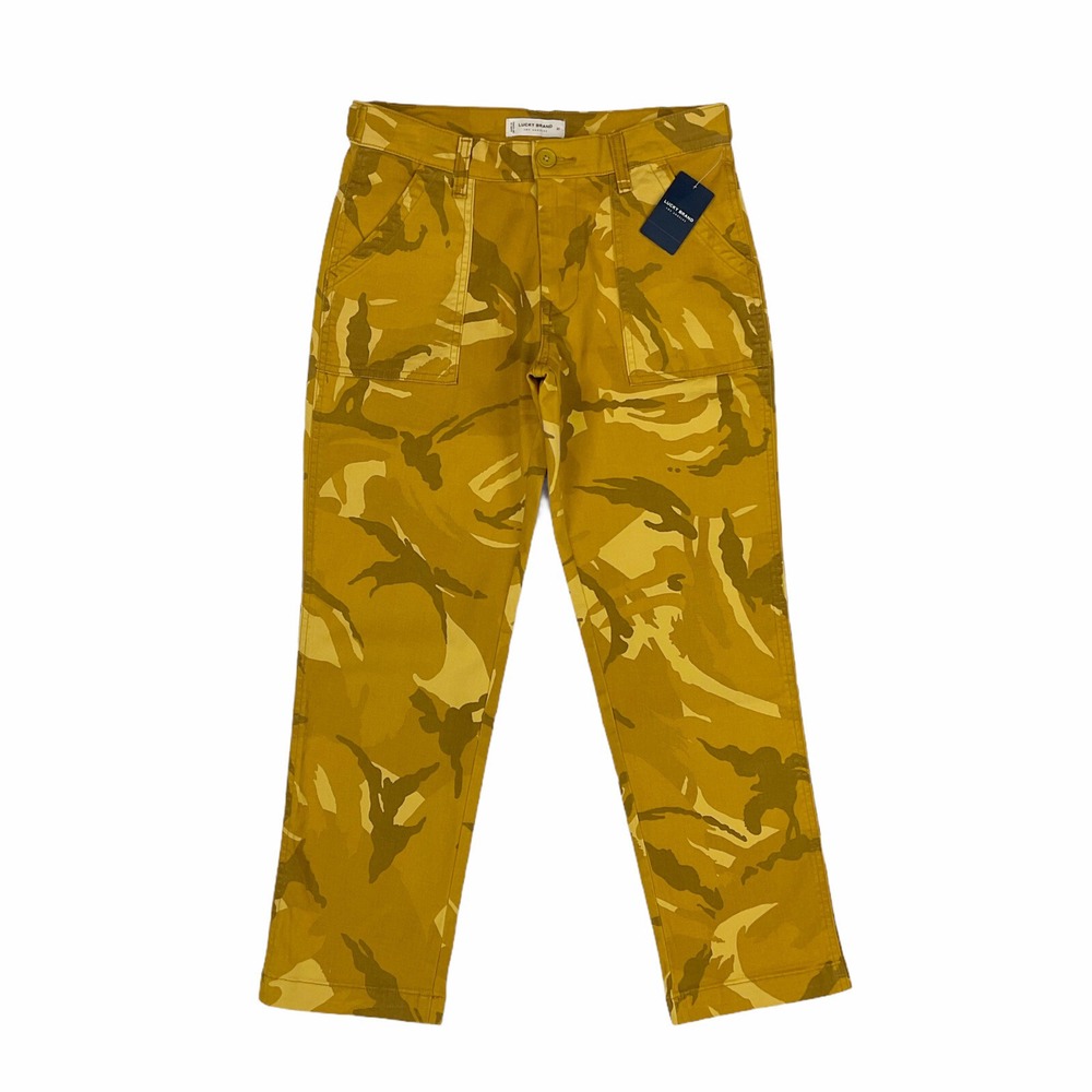 Lucky Brand Jeans Women 27 Mustard Yellow Camouflage Print Pants NWT